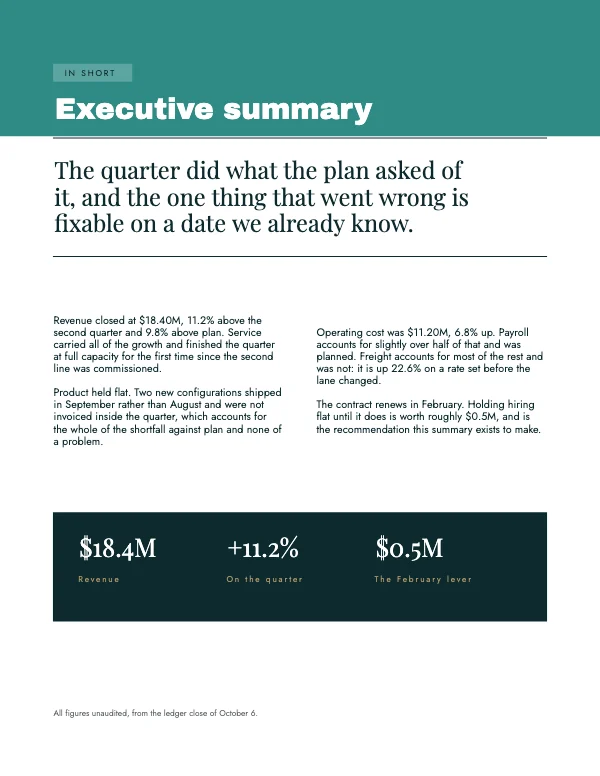 Teal and Gold 8.5 × 11 in Executive Summary Block