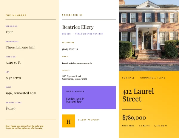 Sun and Lilac Editorial 11×8.5 Tri-Fold Real Estate Listing Brochure