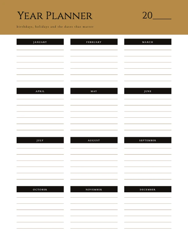 Black and Brass Undated 8.5 × 11 Year at a Glance