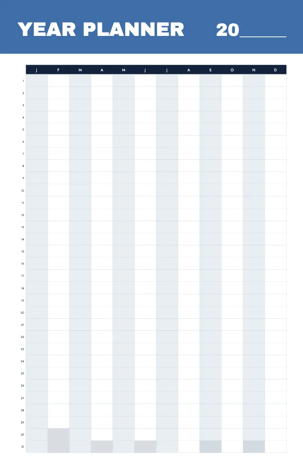 Sky and Blush Undated 11 × 17 Year Wall Planner