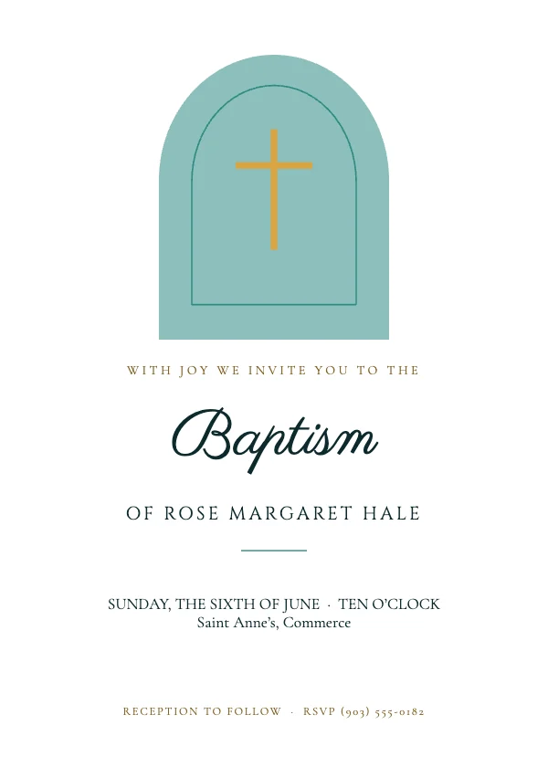 Teal and Gold Classic 5×7 Baptism and First Communion Invitation