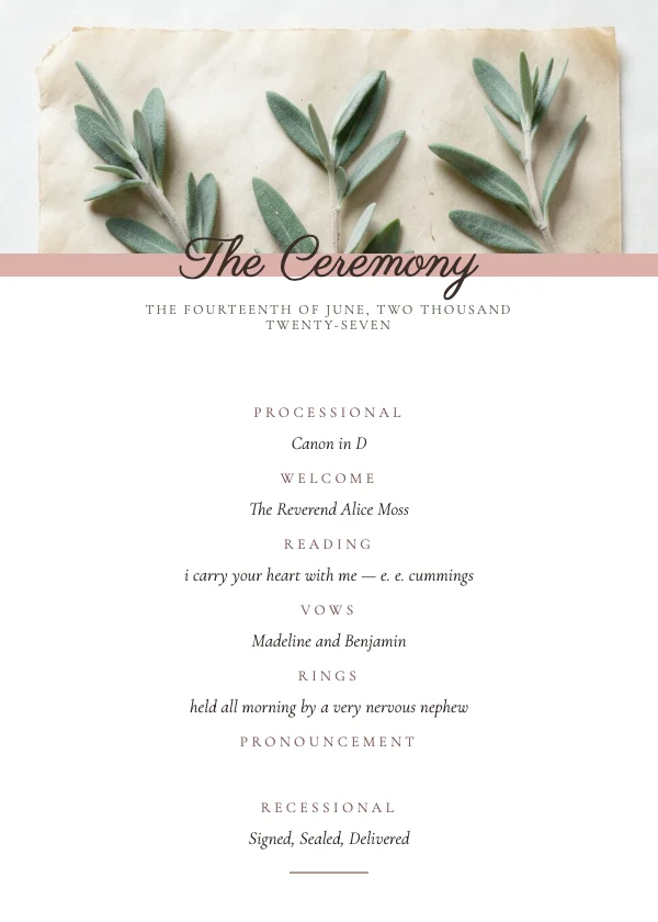 Blush and Oat Elegant 5×7 Wedding Ceremony Program
