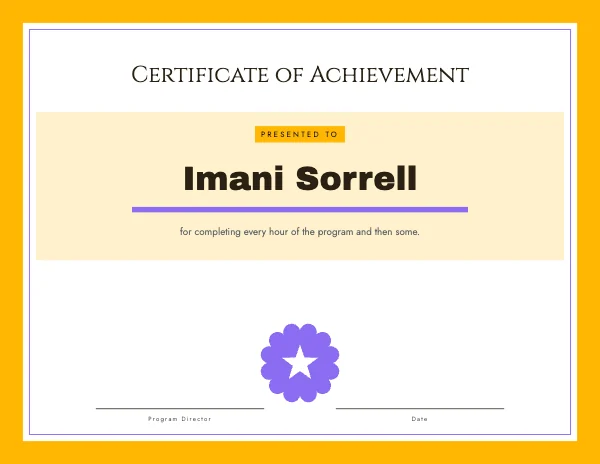 Sun and Lilac 11 × 8.5 in Certificate of Achievement