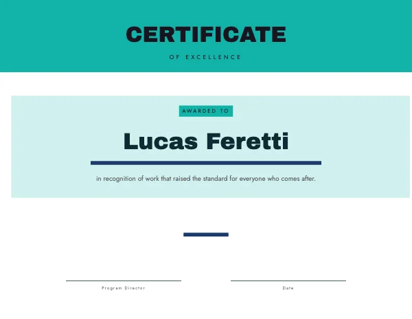 Mint and Navy 11 × 8.5 in Certificate of Completion