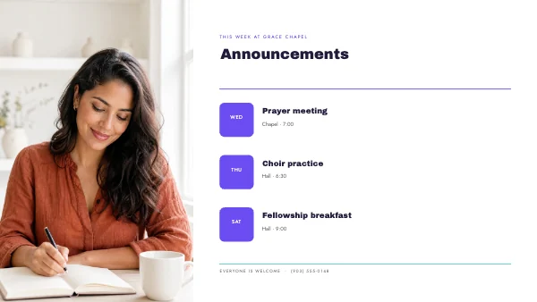 Violet and Mint 1920 × 1080 Church Announcement Slide