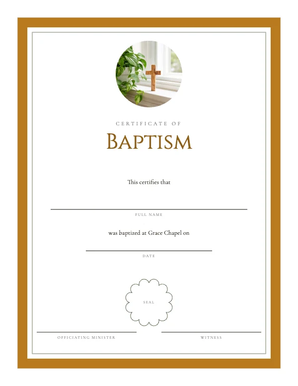 Ochre and Ink 8.5 × 11 Baptism Certificate