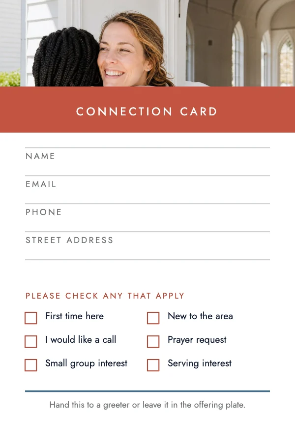 Coral and Navy 4 × 6 Church Connection Card