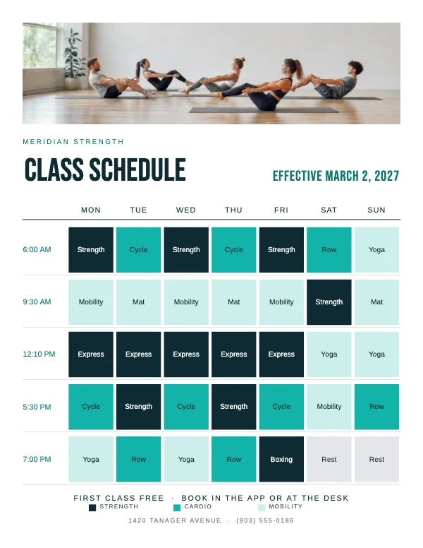 Mint and Navy 8.5 × 11 in Class Schedule Flyer