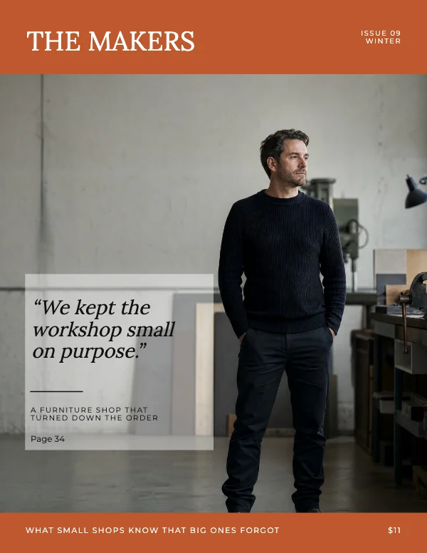 Workshop and Clay Profile 8.5×11 Full-Bleed Business Magazine Cover
