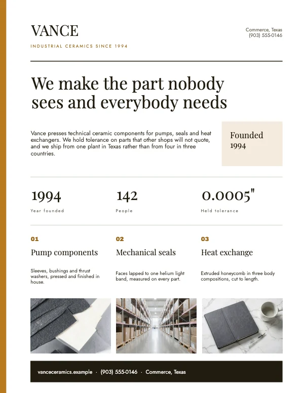 Ochre and Ink Clean 8.5 × 11 Company One-Pager
