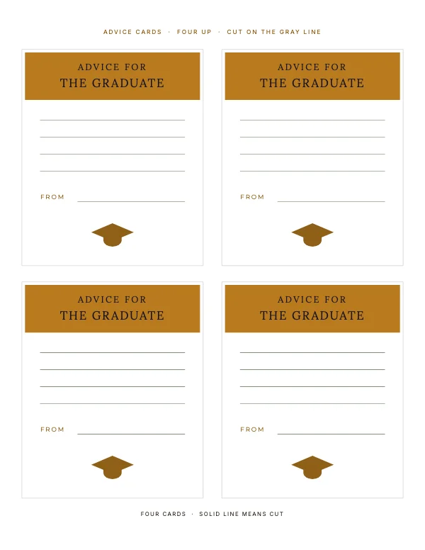 Ochre and Ink 8.5 × 11 in Graduation Advice Card Sheet