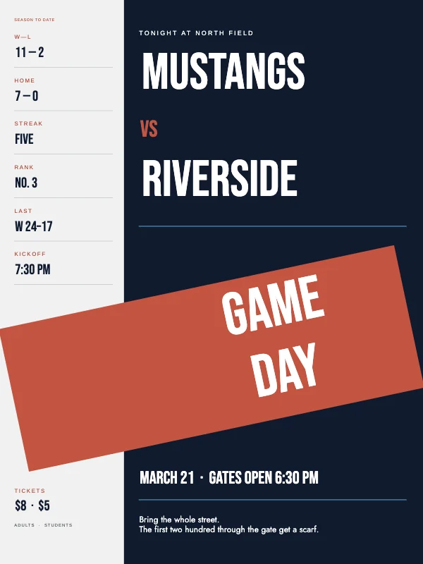 Coral and Navy Bold 18×24 Game Day Poster