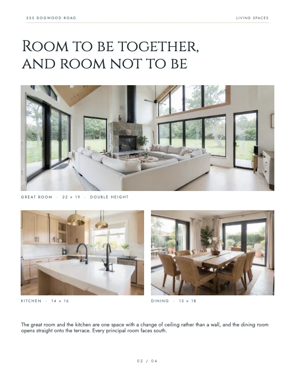 Slate and Cream Modern 8.5 × 11 Real Estate Property Brochure — Living spaces