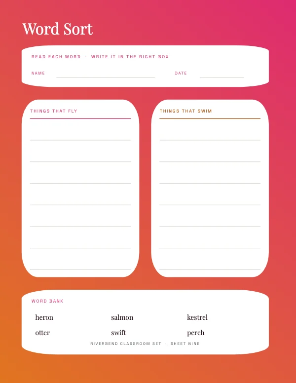 Pink and Peach 8.5 × 11 in Field Study Worksheet