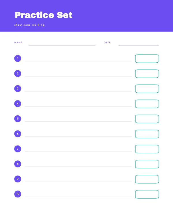 Violet and Mint 8.5 × 11 in Numbered Questions Worksheet