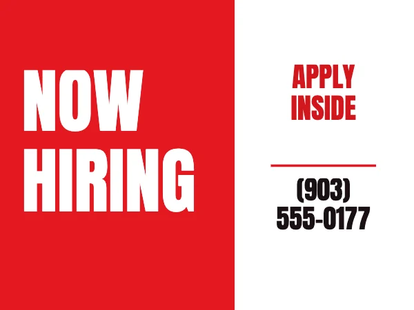 Red and Gold 24 × 18 in Now Hiring Yard Sign